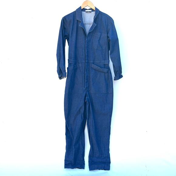 Alex Mill Indigo The Standard Jumpsuit Button Cropped Denim Blue Jean Small - Picture 2 of 11